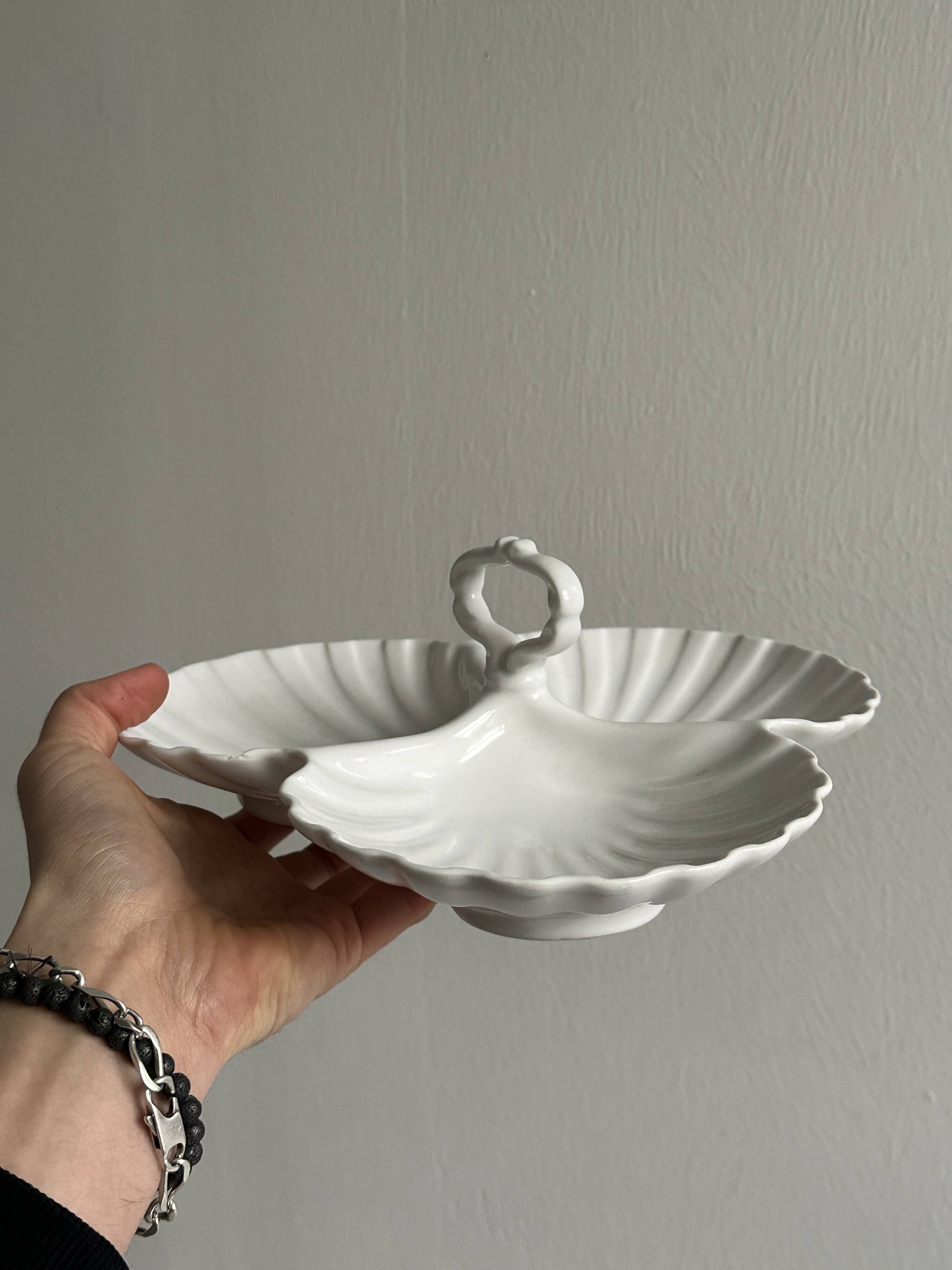 3-compartment white porcelain dish