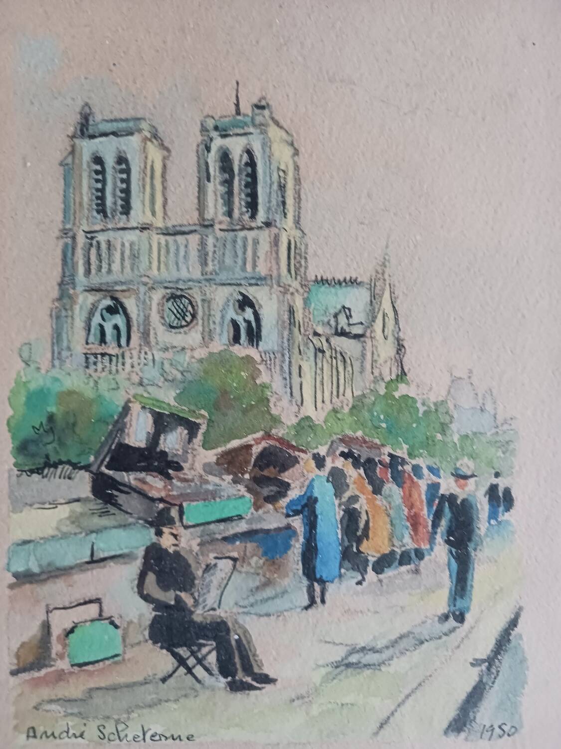 Watercolor "Notre-Dame de Paris seen from the quays"