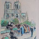 Aquarelle "Notre-Dame de Paris vue des quais "