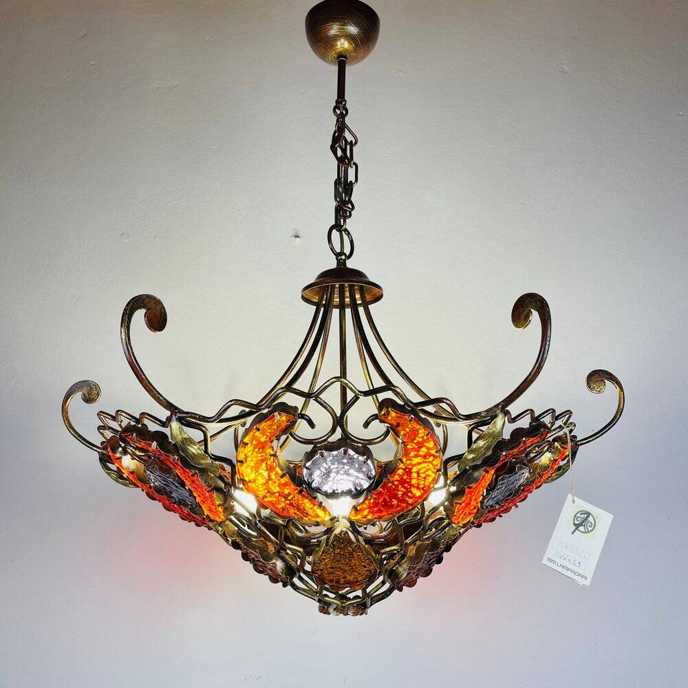 Lustre en métal et verre de Murano par MM Lampadari, années 1990