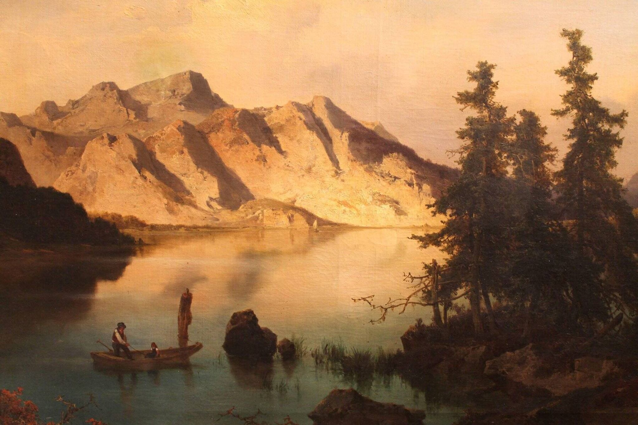 Joseph Brunner, Austrian Landscape with Lake and Mountain Painting, 1869, Oil on Canvas, Framed