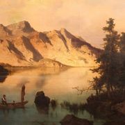 Joseph Brunner, Austrian Landscape with Lake and Mountain Painting, 1869, Oil on Canvas, Framed