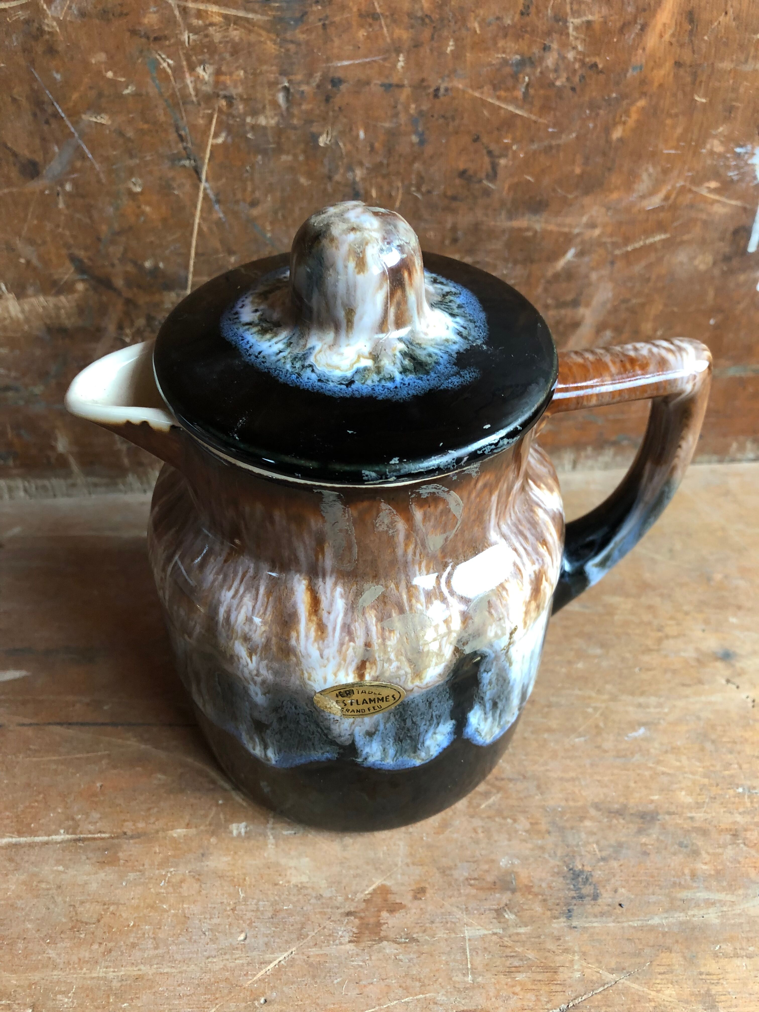 Old Pitcher Teapot + Anse Grès Flammés France Vintage