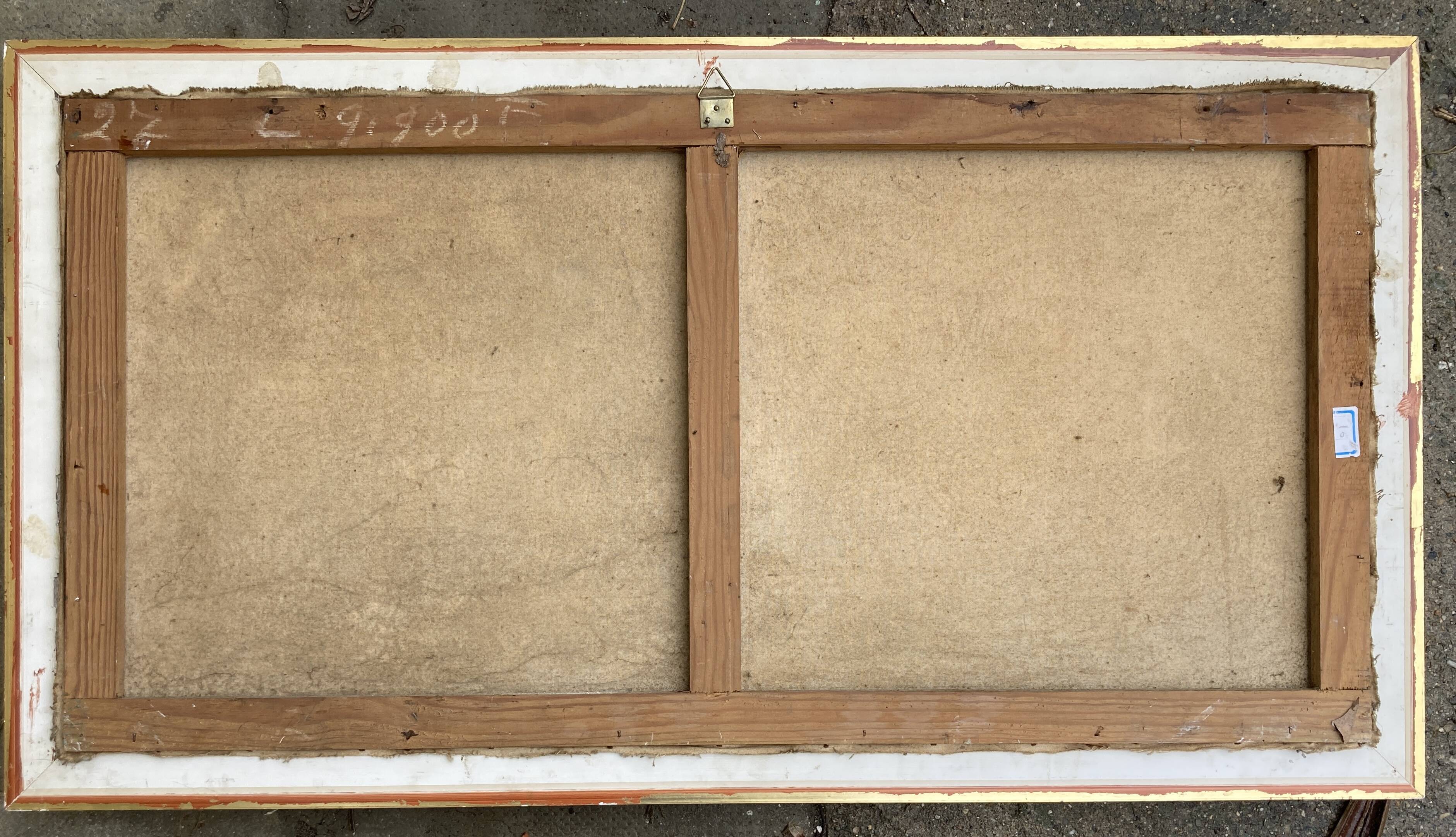 Grand tableau ancien :  Les voiliers de pêche au mouillage