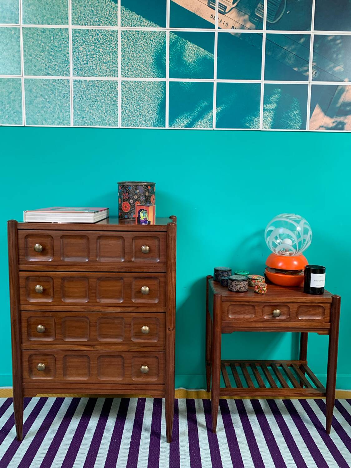 Vintage chest of drawers and bedside table set