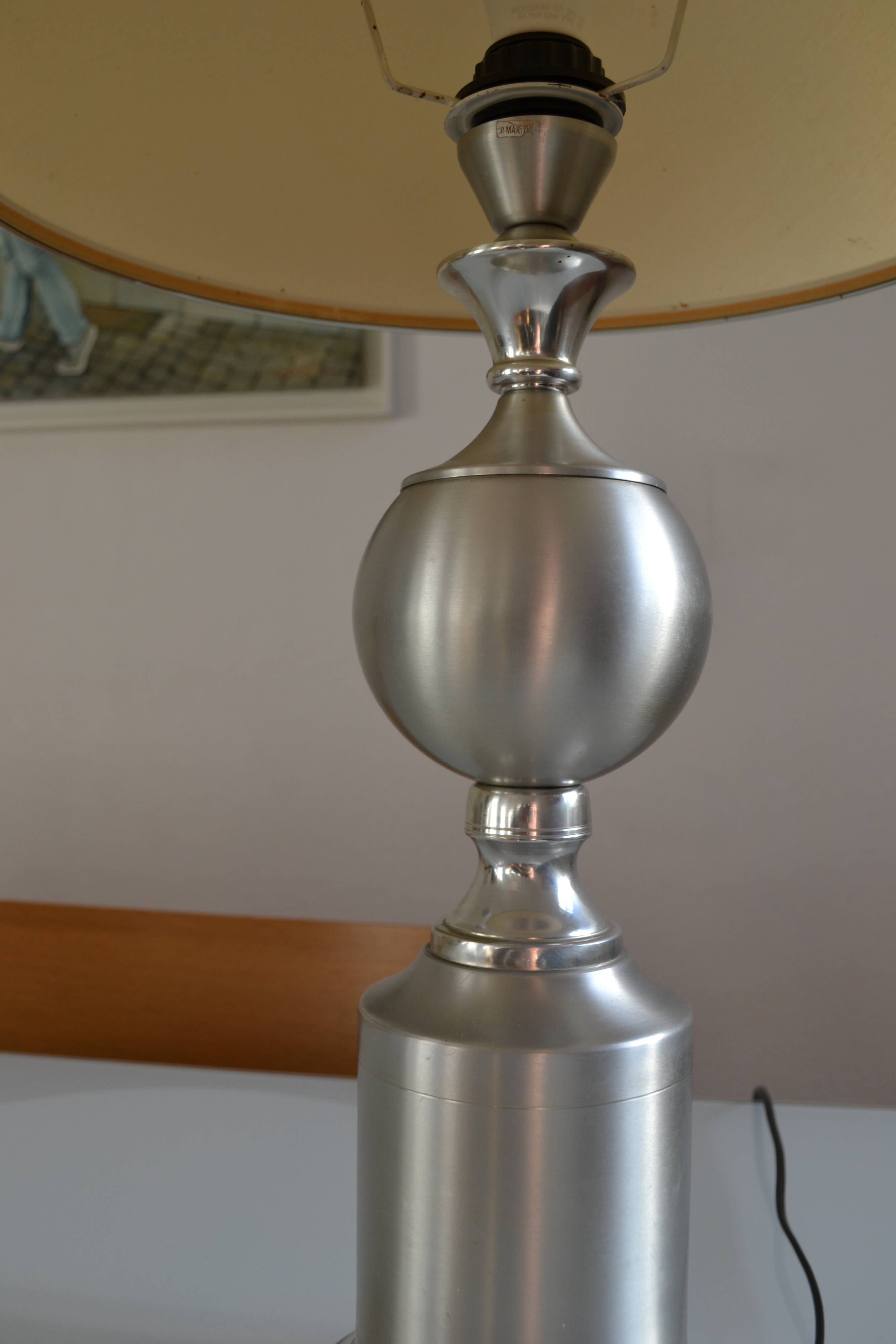 See delmas lamp 70's with fabric and metal lampshade