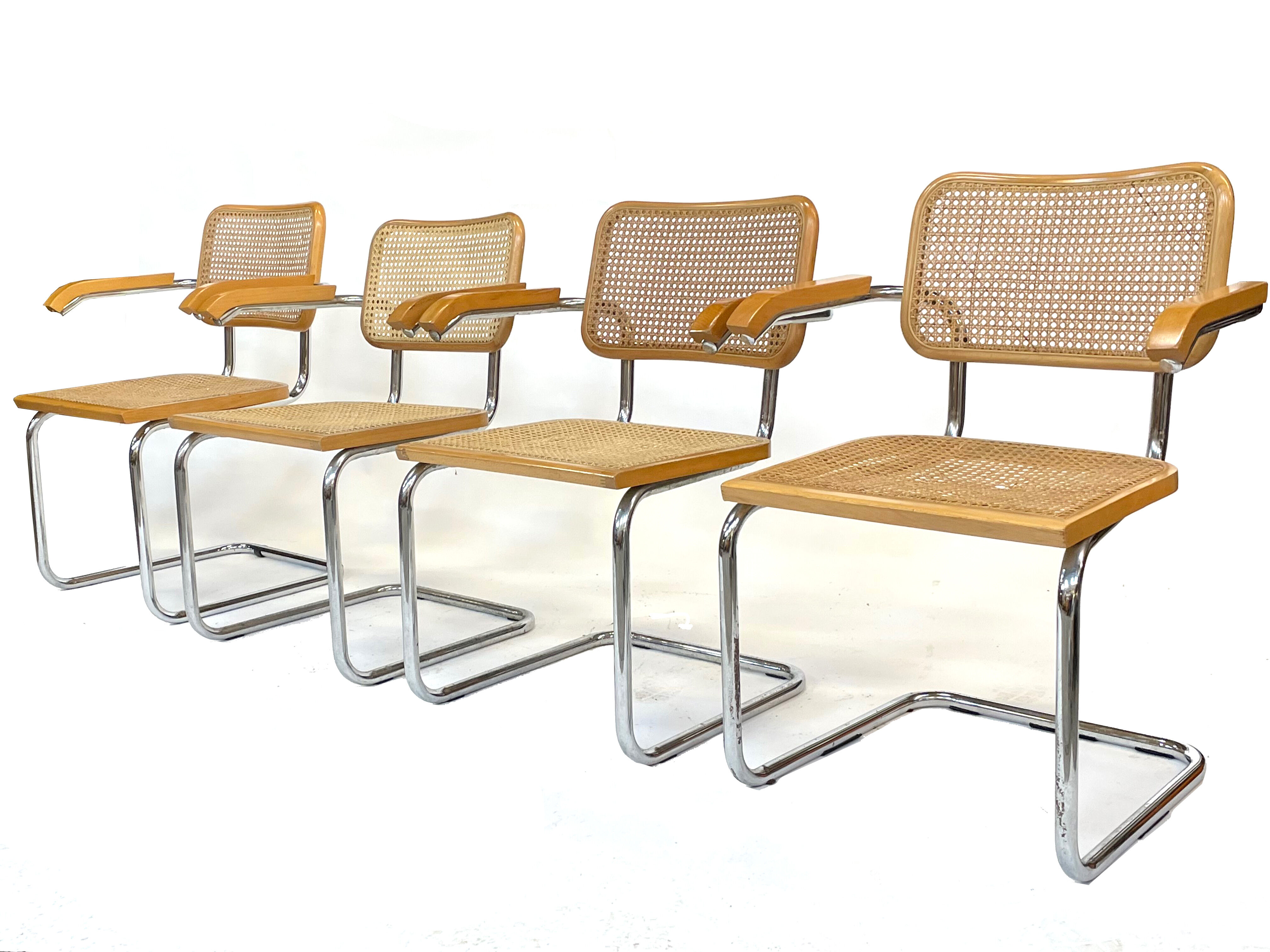 Lot of 4 chairs model Cesca by Marcel Breuer with armrests