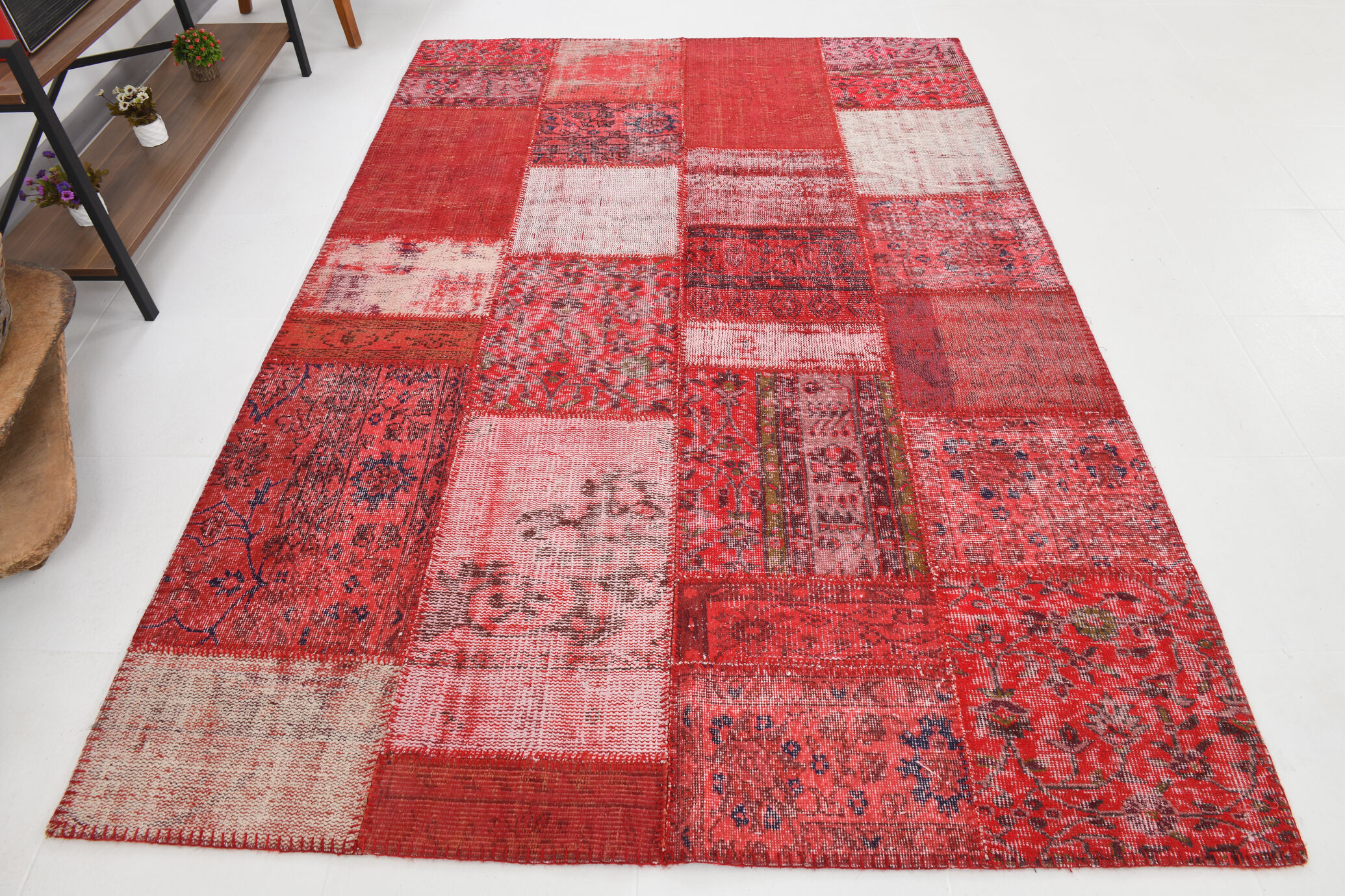 Tapis patchwork vintage en laine faite à la main 245x168cm