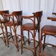 Set of 4 Vintage Bentwood Bar Stools, Brown Leather Seat, Nailhead Trim