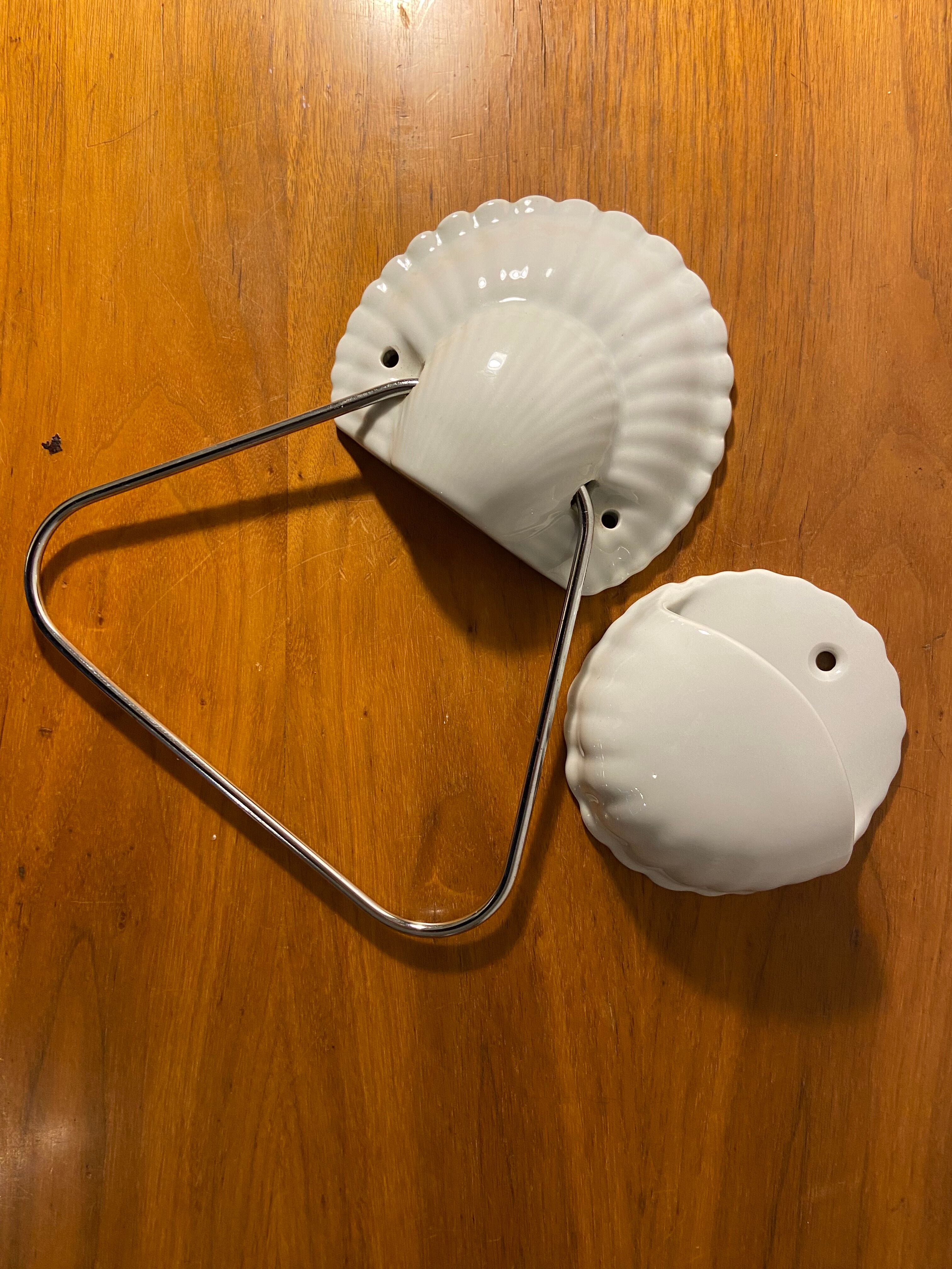 Shell towel rack and earthenware soap holder