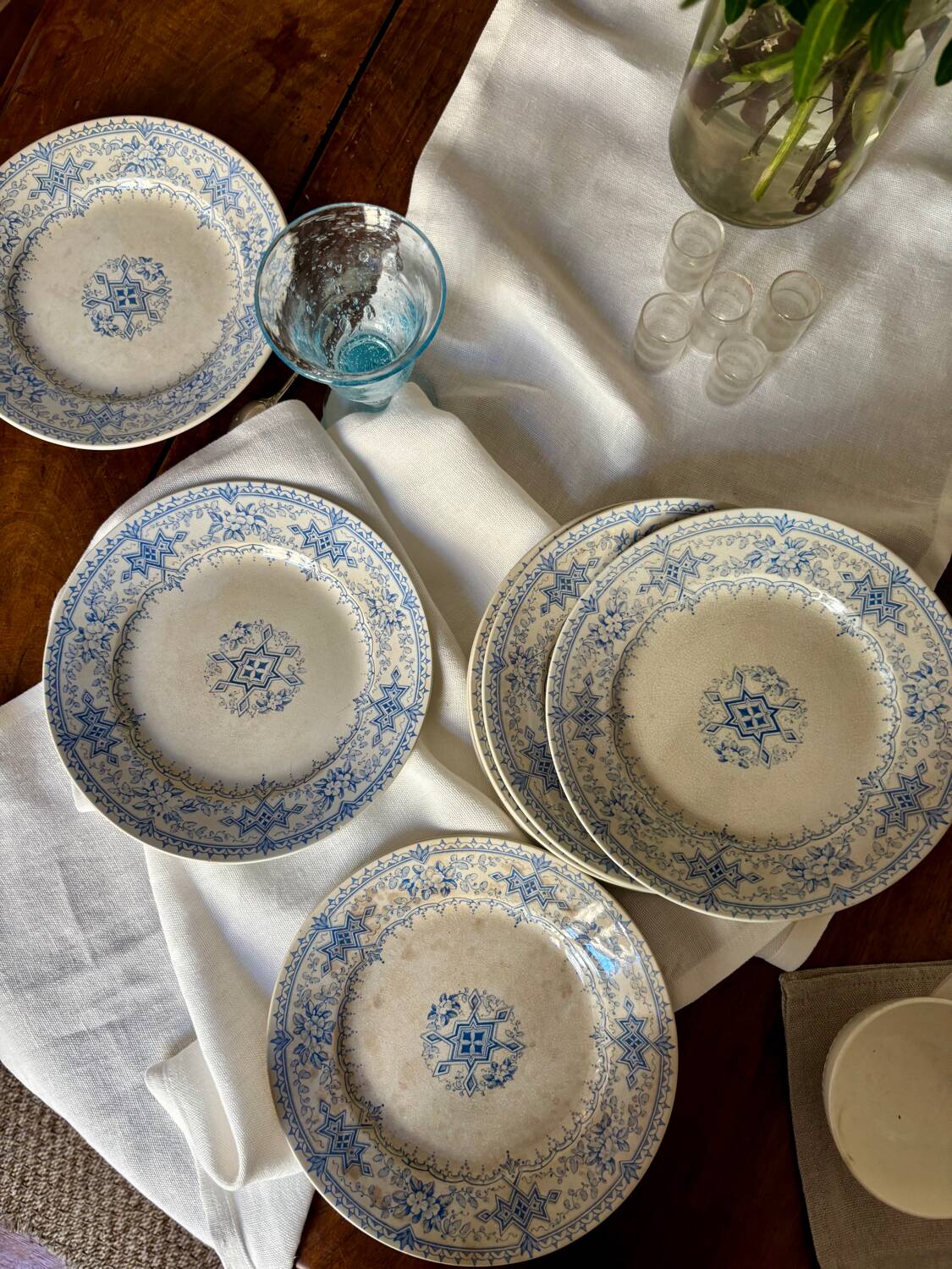 Set of 10 Sarreguemines “Balkan Blue” dessert plates / antique porcelain