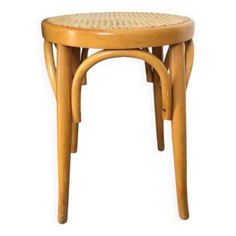 Tabouret bois et cannage vintage