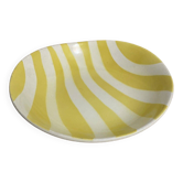 un plat rond creux jaune zébré faïence de Salins France année 1950 1960