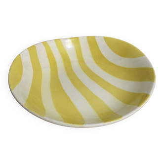 a round hollow yellow zebra earthenware dish from Salins France year 1950 1960