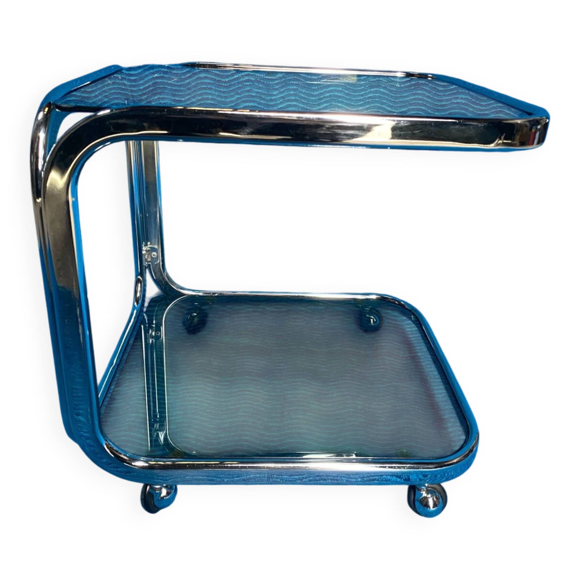 Vintage 1970 rectangular chrome oval profile rolling dessert trolley 2