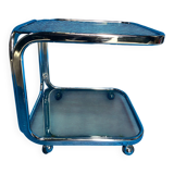 Vintage 1970 rectangular chrome oval profile rolling dessert trolley 2