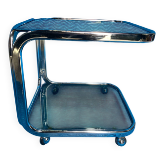 Vintage 1970 rectangular chrome oval profile rolling dessert trolley 2