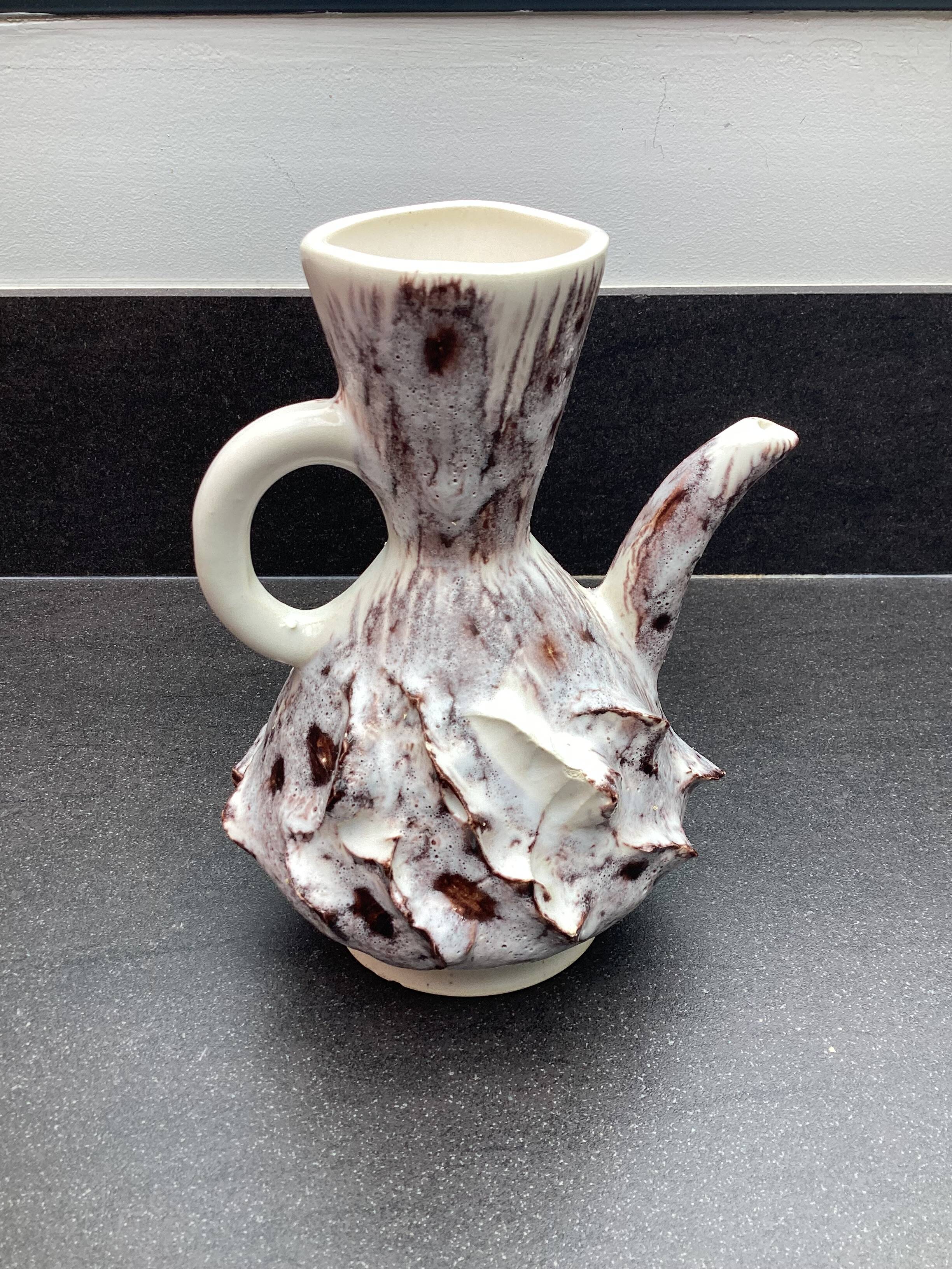 Sea foam ceramic pitcher vase, Vallauris, attributed to JAK