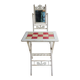 Small antique folding wooden dressing table with tiles and a mercury mirror.