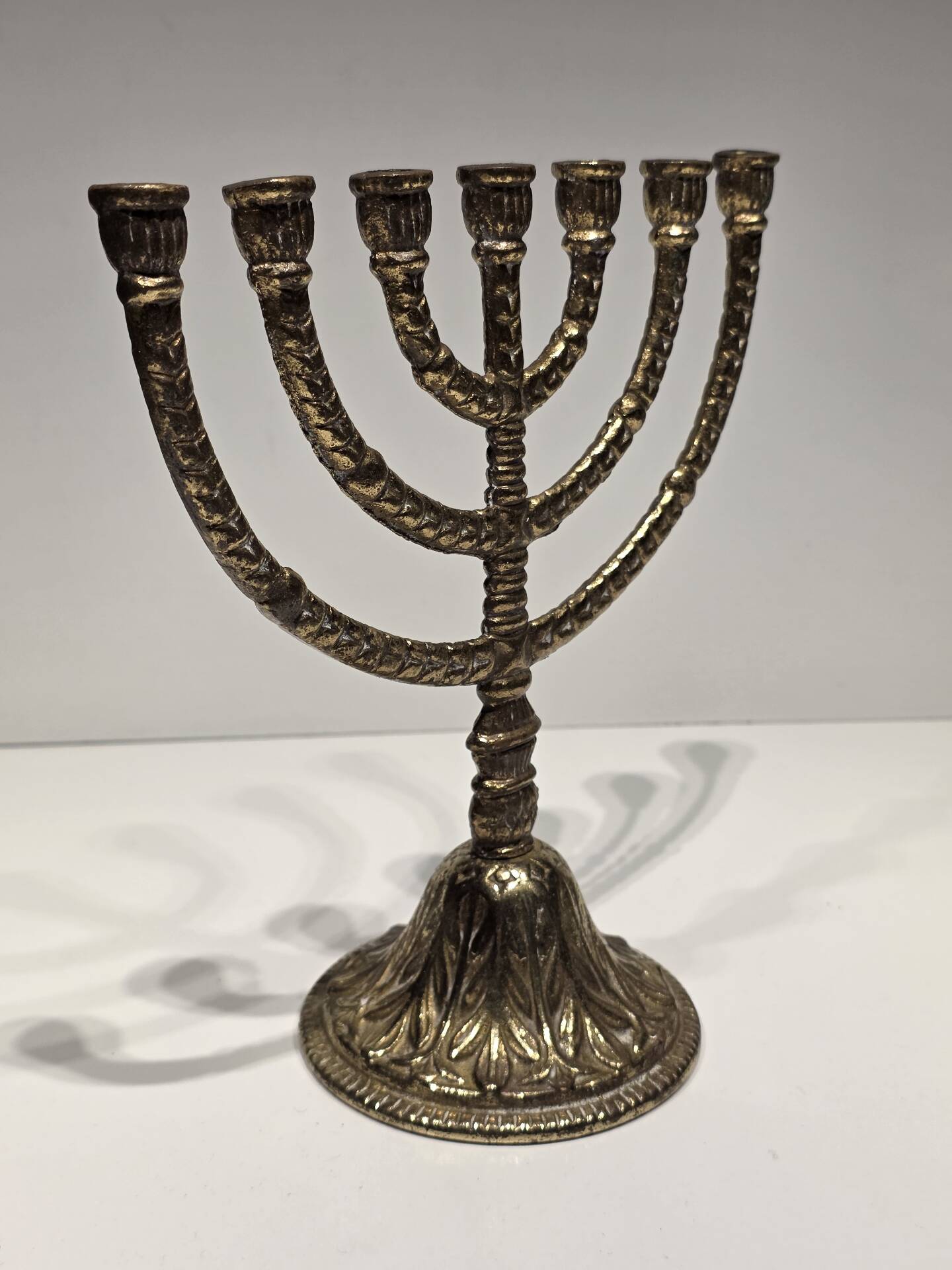 Antique brass chandelier menorah signed RP