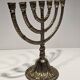 Antique brass chandelier menorah signed RP