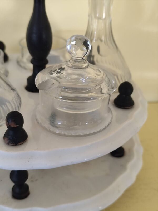 Serviteur de table 1900, 5 récipients pour huile vinaigre condiments  Gien