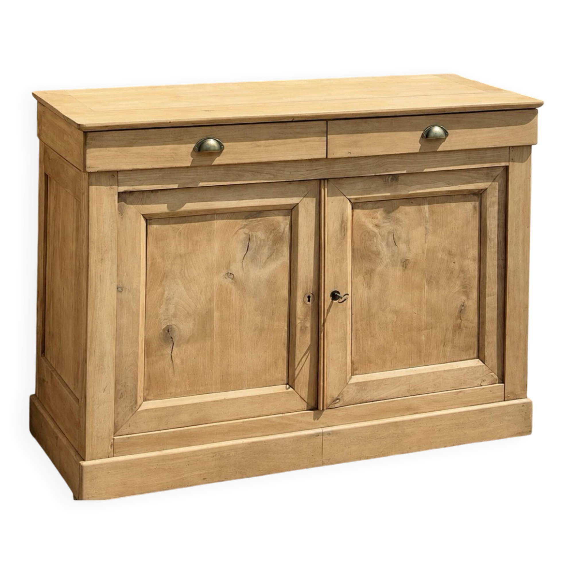 Old buffet with 2 drawers in raw solid wood, country chic.