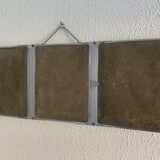 Vintage mirror 1930 triptych beveled barber iron gray - 28 x 69 cm