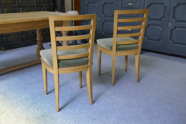 Pair of modern chairs with green velvet seats, 1940s