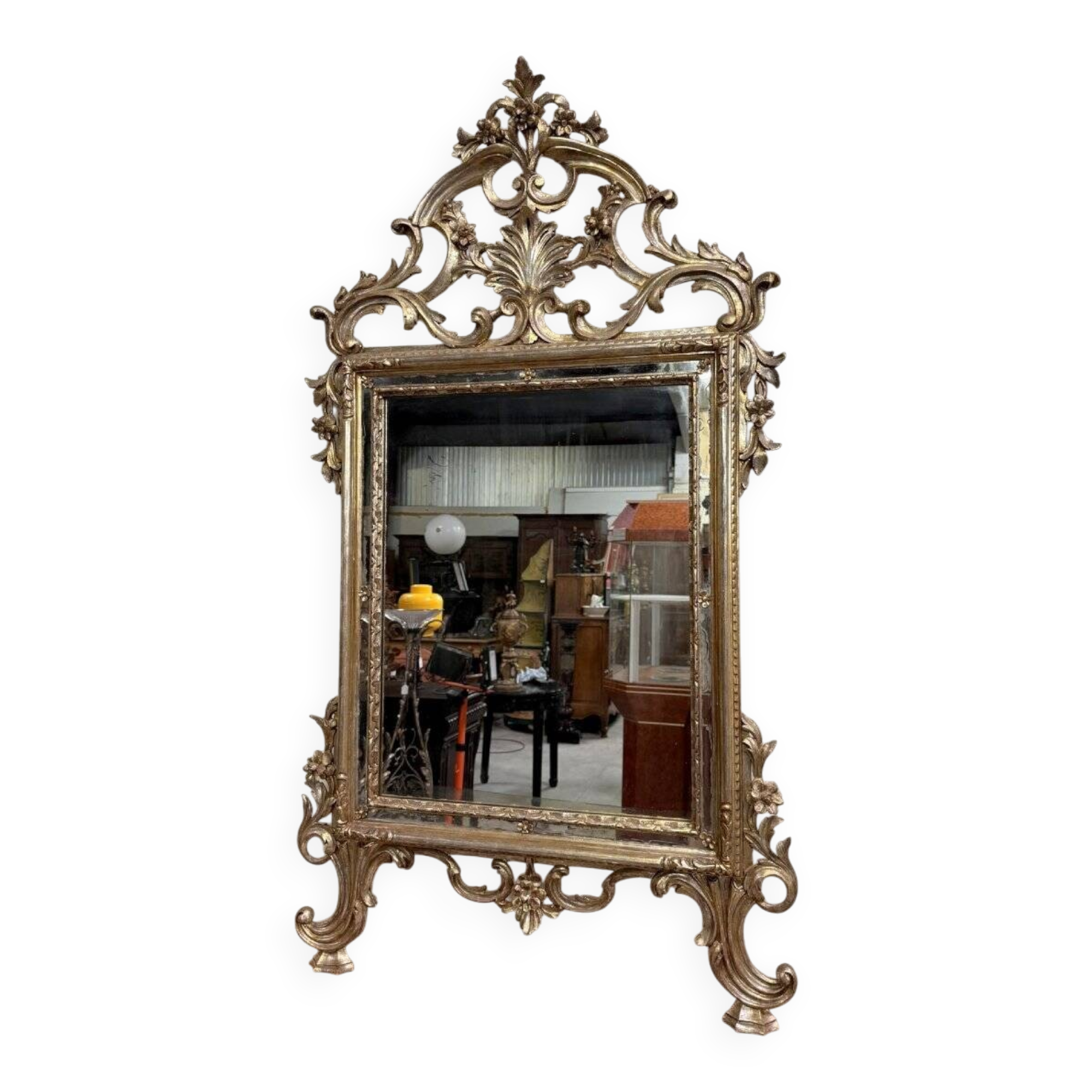 curved castle console + Louis XV style mirror in gilded and silvered wood