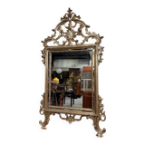 Console de château galbée et miroir style Louis XV en bois doré et argenté