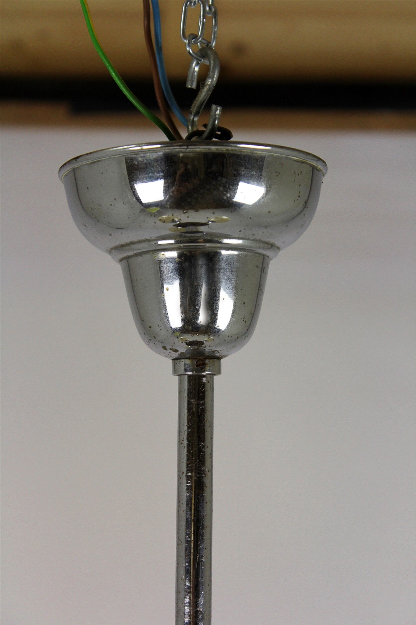 Bauhaus chrome & wood chandelier, 1940