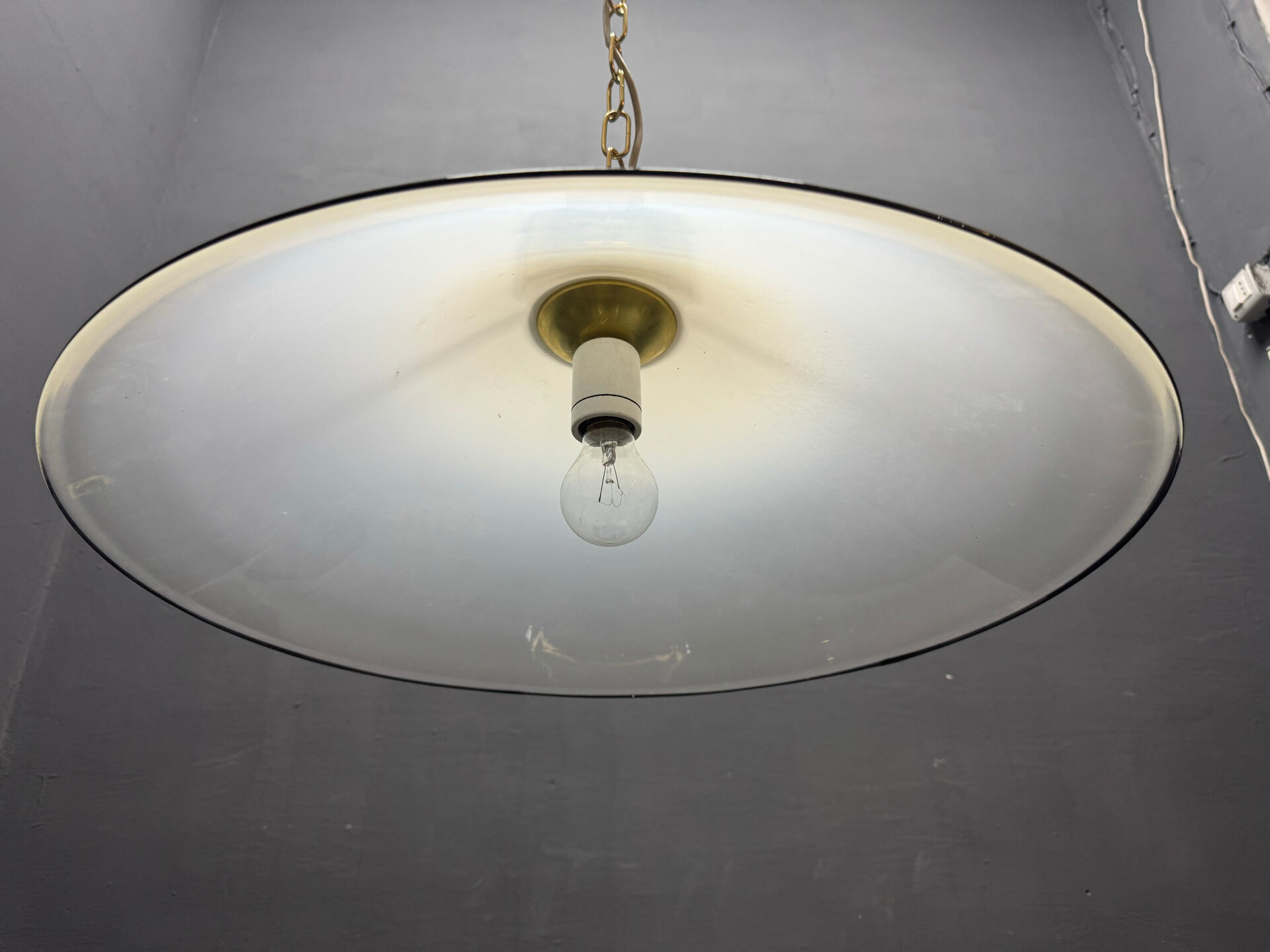 White Murano Glass Pendant Light with Black Rim, Italy, Mid-Century