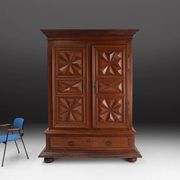 Early 17th Century French Louis XIII Oak Wardrobe with Geometric Carving