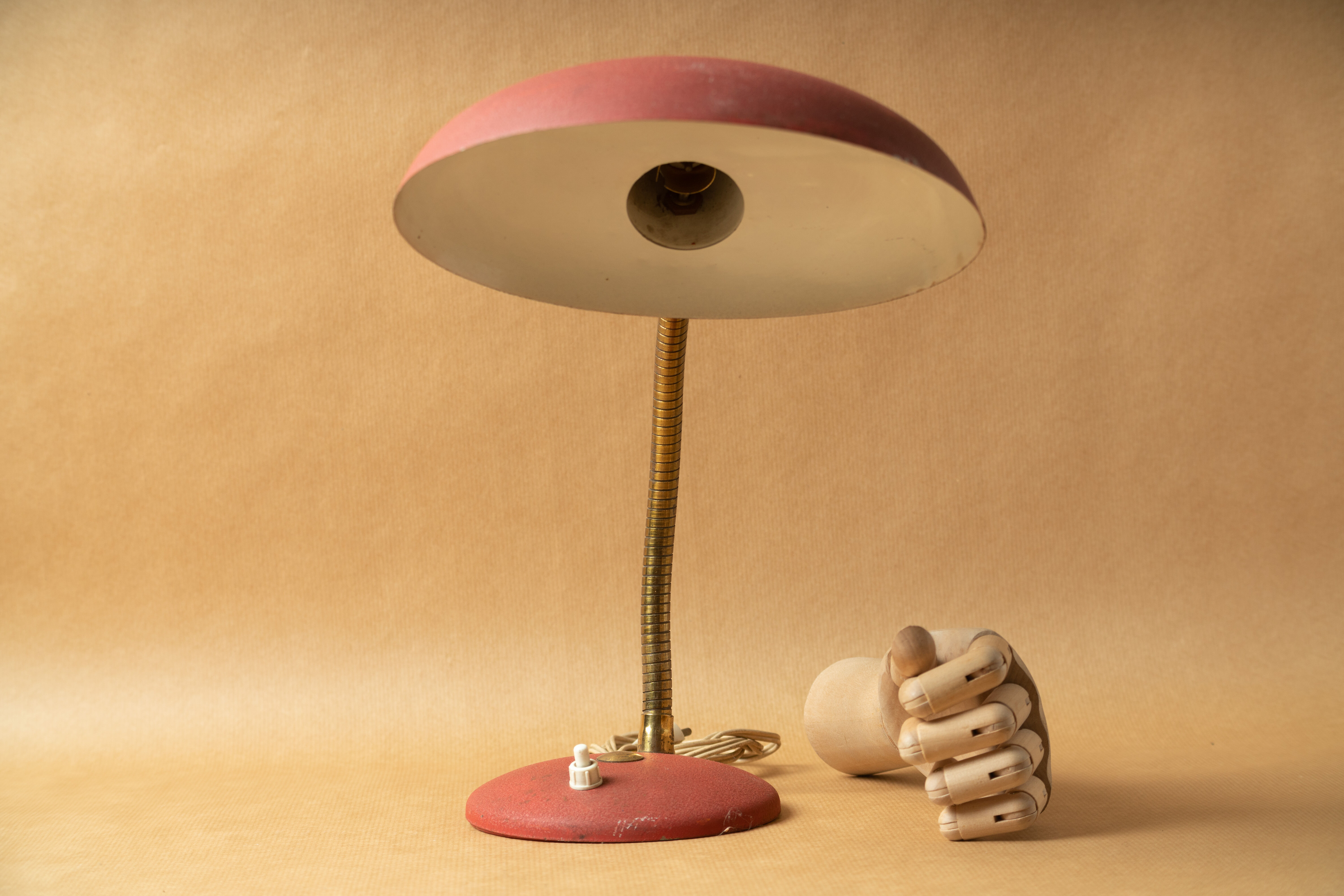 Desk lamp industrial design vintage 1950 1960 flexible red