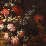 Antique painting from the 17th century, still life with flower vase