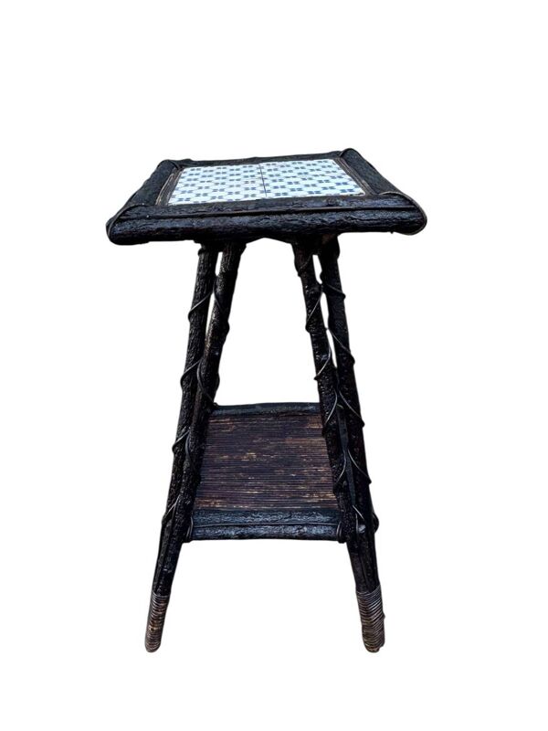 Sellette art populaire en rotin et céramique, vers 1890-1900