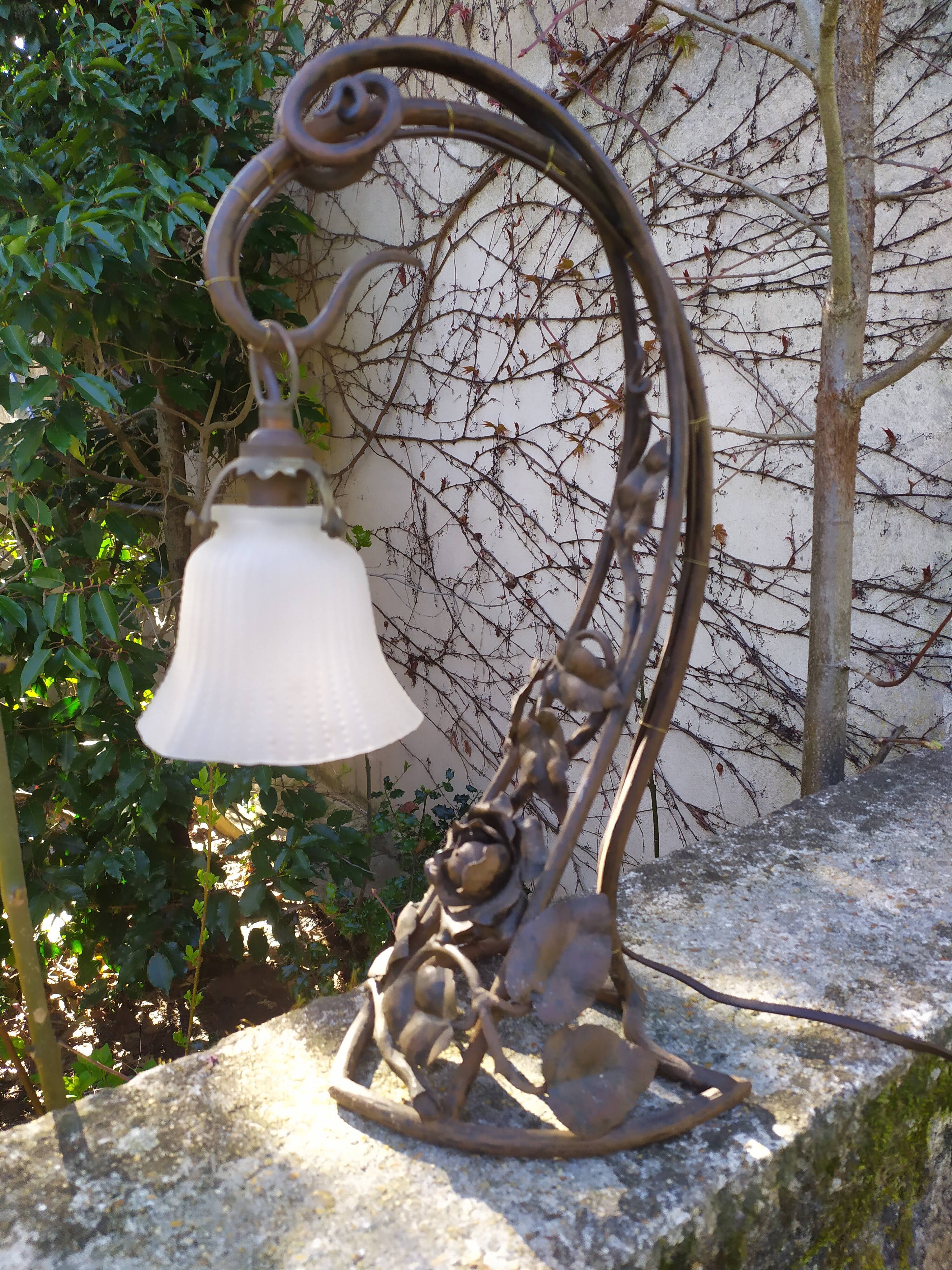 Art Nouveau wrought iron lamp