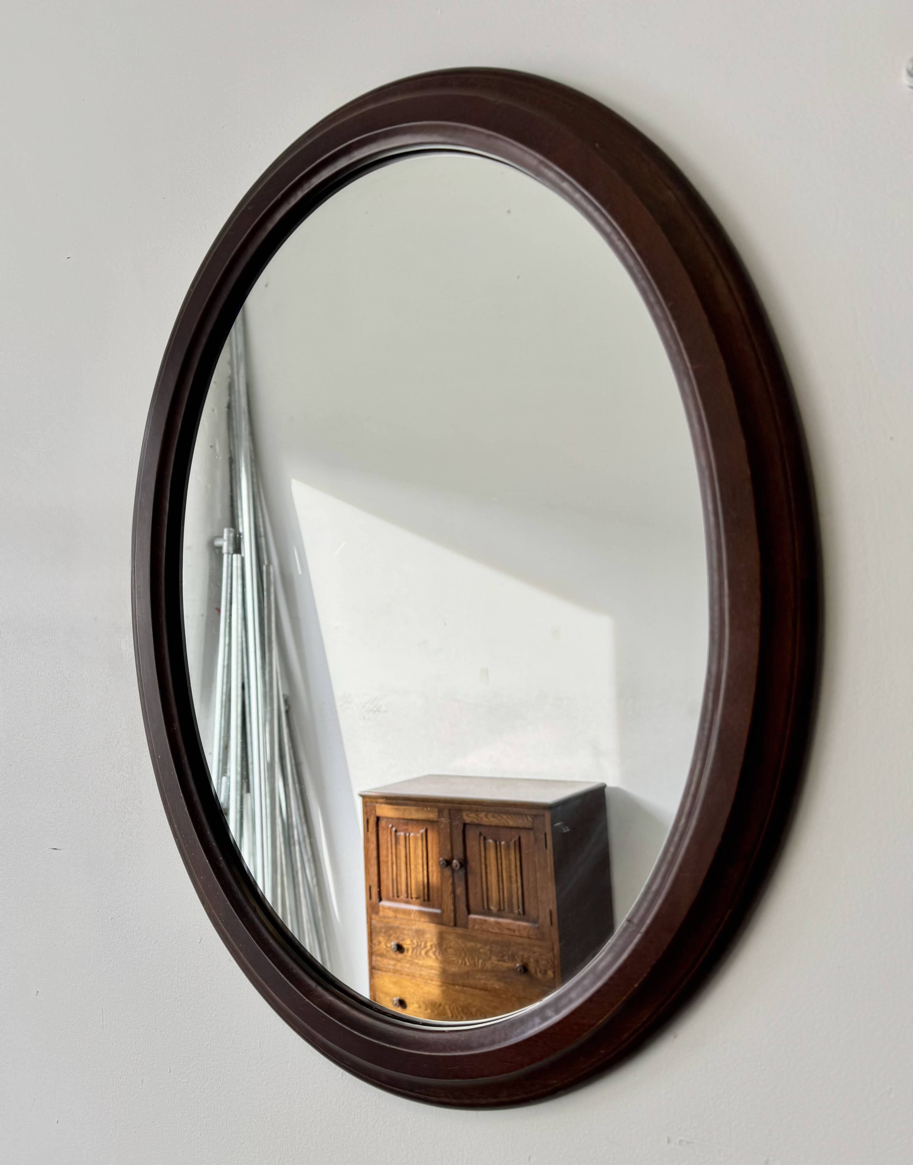 Vintage Oval Mirror Wooden Frame