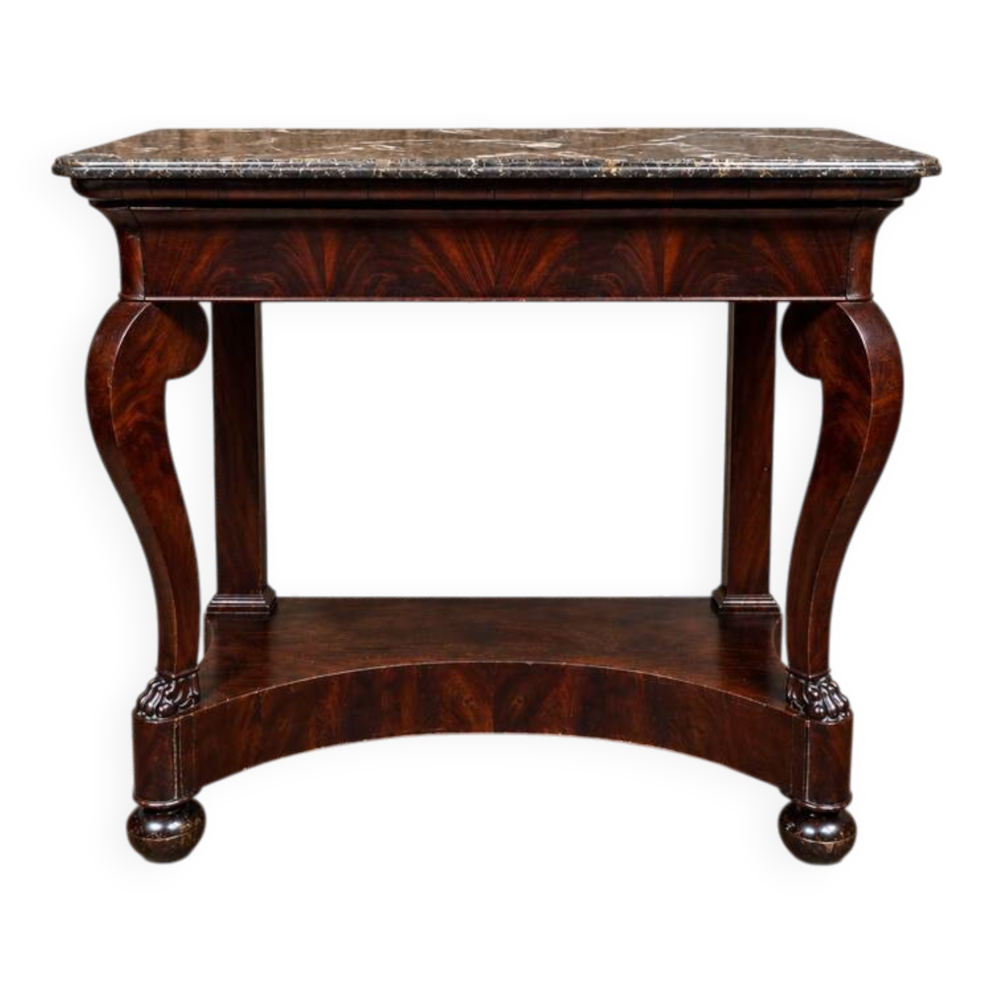 Console d’époque Restauration en acajou – Dessus de marbre – XIXe siècle