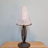 Art deco lamp in wrought iron and pressed-molded glass 1920s 1930s