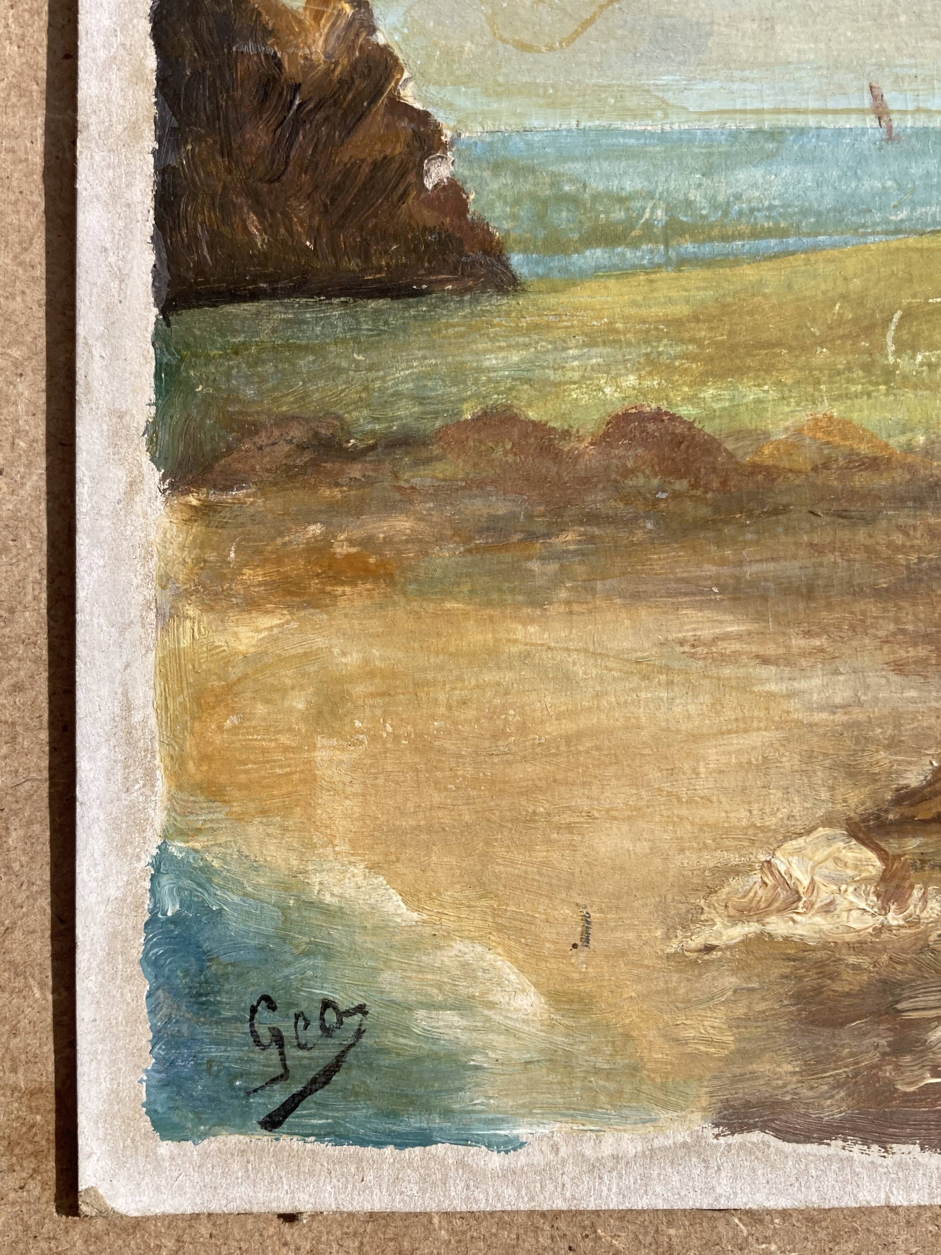 Pointe de Primel in Trégastel, oil painting on old cardboard