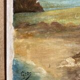 Pointe de Primel in Trégastel, oil painting on old cardboard