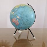 Globe terrestre, carte Taride, tripode, éclairé, mappemonde, 1967.