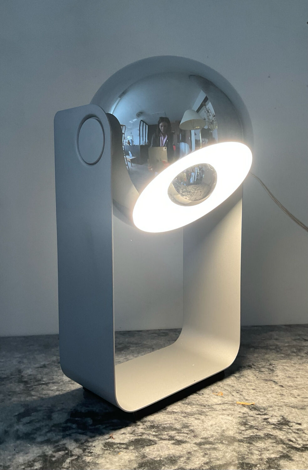 Pair of Eyeball lamps in chrome metal and aluminium