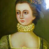 Large domed medallion portrait painting oil on wood Florentine style vintage