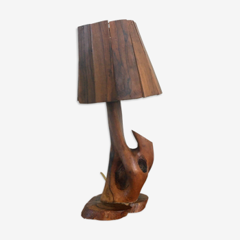 Lampe vintage en bois d'olivier, années 70