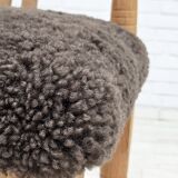 1950s, Danish design, reupholstered armchair, New Zealand sheepskin, oak wood.