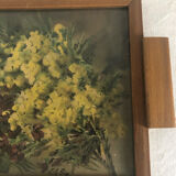 Scandinavian wooden tray with signed watercolor