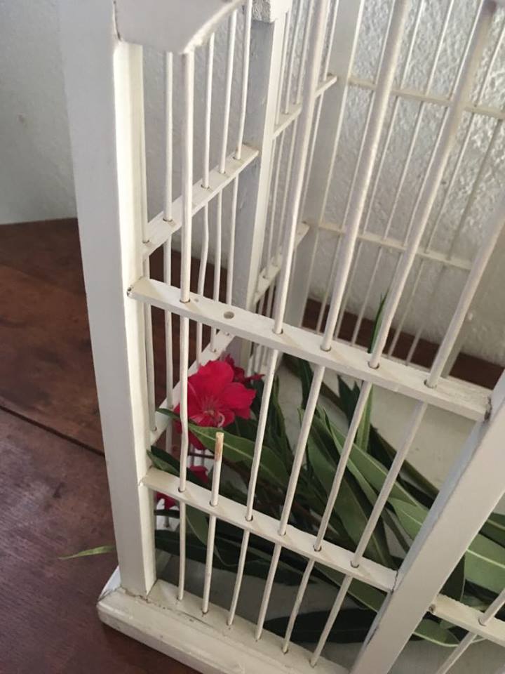 Wood and iron bird cage.